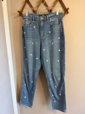 Hollister Rose Embroidered Ultra High Rise Mom Jeans Blue 7R W28 L27